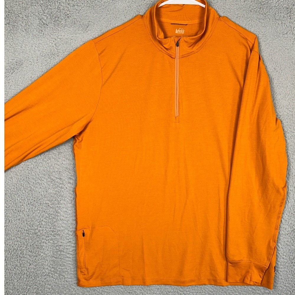 REI Co-op Sweatshirt Mens Large Orange Quarter Zip Hiking Pullover Performance
